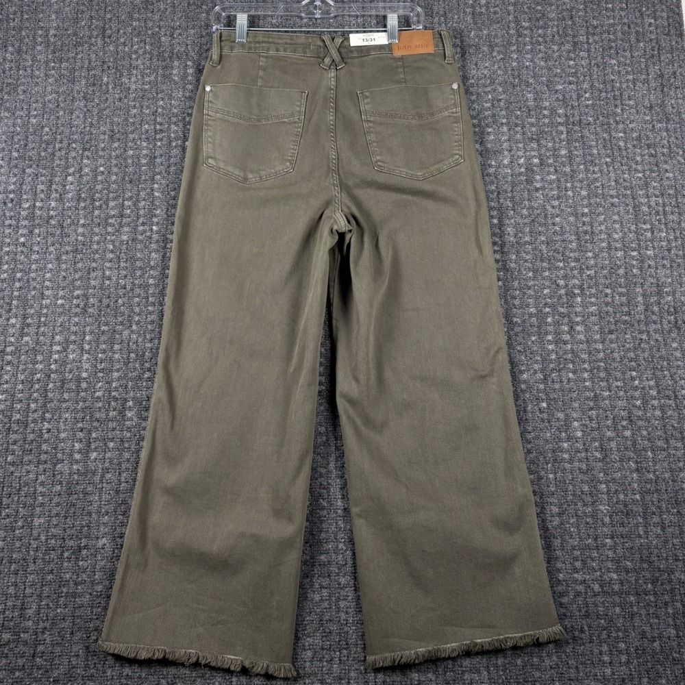 Judy Blue High Waist Garment Dyed Wide Leg Jeans Raw Hem 13/31 Olive Green Boho - Picture 3 of 12